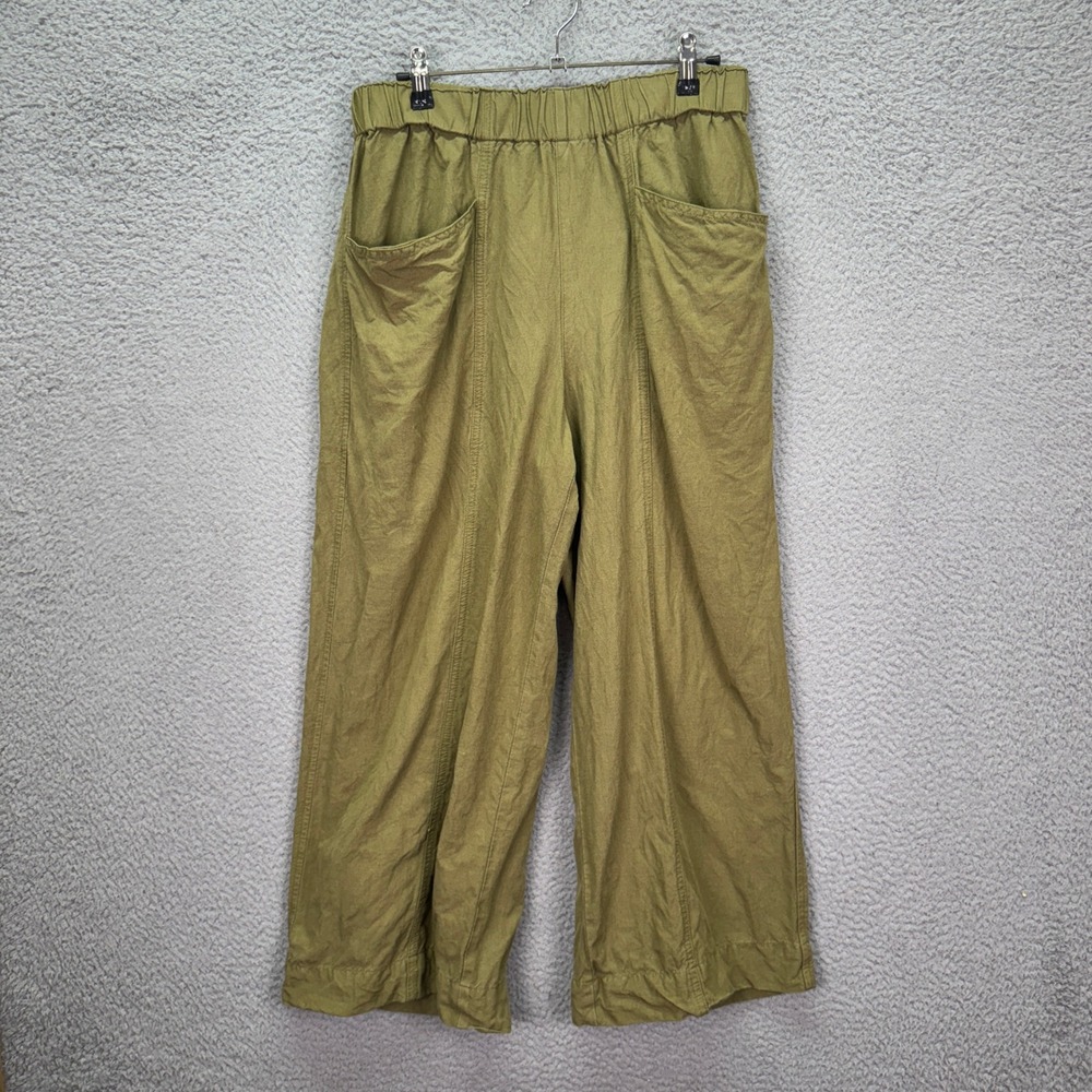 Madewell Pants Womens M Olive Green Linen Blend Pull On Wide Leg Lagenlook